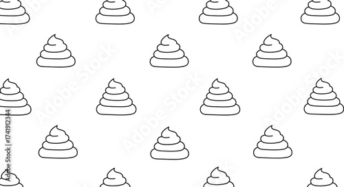 Whimsical poop emoji pattern seamless repeat fun cartoon doodle texture for graphics and design isolated on white background