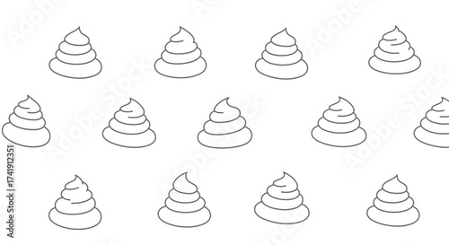 Whimsical hand-drawn poop emoji icons pattern repeating cute smiley face symbols simple doodle art for fun designs isolated on white background