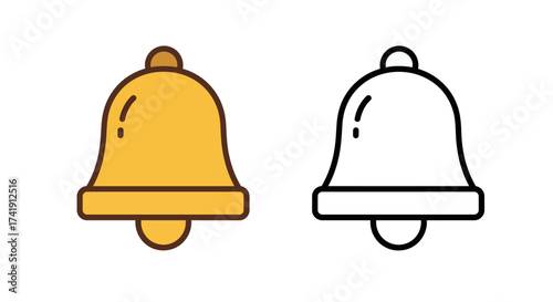 Golden notification bell and outline icon set symbolizing alerts notifications and communication alerts for apps websites and ui design elements isolated on white background