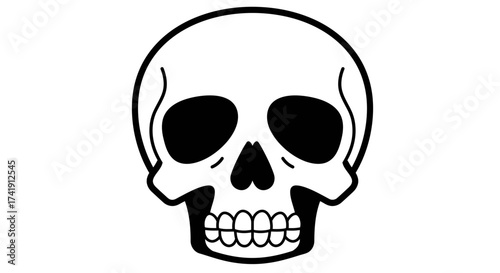 Simple hand drawn human skull frontal view iconic symbol of mortality danger and halloween festive scare element for design isolated on white background