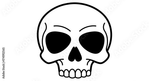 Hand-drawn skull icon symbol of danger death halloween skeleton human cranium artistic graphic element for design projects isolated on white background