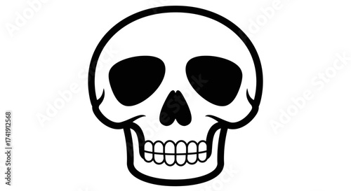 Simple hand drawn skull icon symbol representing danger death halloween horror and the macabre for graphic design projects isolated on white background