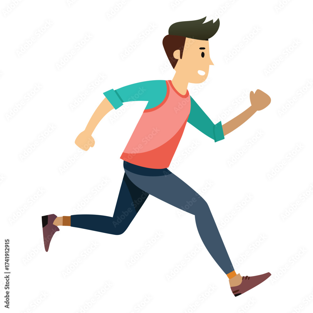 Fototapeta premium Energetic man in casual wear running, showing an active, dynamic motion, exercise, and a healthy lifestyle.