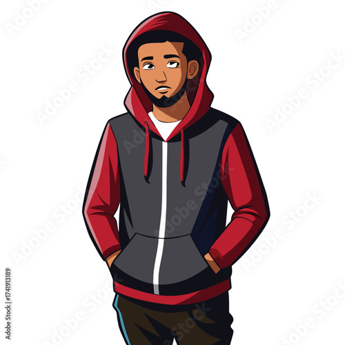 Casual man in a hoodie with hands in his pockets, conveying a relaxed, cool, and effortless youthful style.