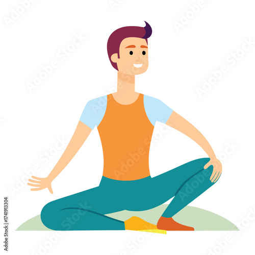 Flexible man holding a pigeon yoga pose, stretching his hips and lower back for a deep, therapeutic release.
