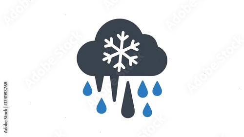 Winter snow and rain sleet animation icon.