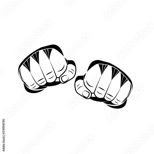 Fighter hands on white background vector illustration