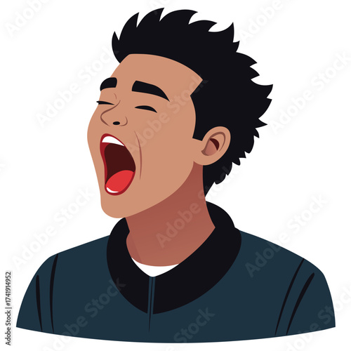 Tired man yawning widely with an open mouth, showing fatigue, exhaustion, and the need for sleep or rest.