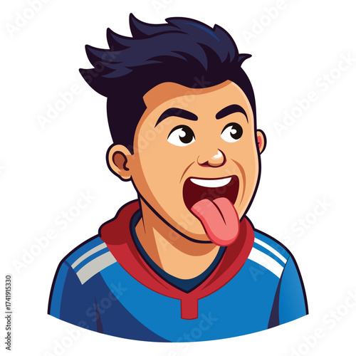 Cheeky and playful guy sticking his tongue out, showing a silly, joking, or humorous expression.