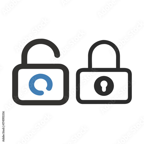 Open and closed padlock icons symbolizing security and access
