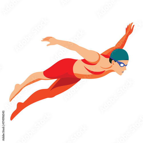 Dedicated sportsman simulating the freestyle swimming stroke pose, demonstrating athletic training and fluid movement.