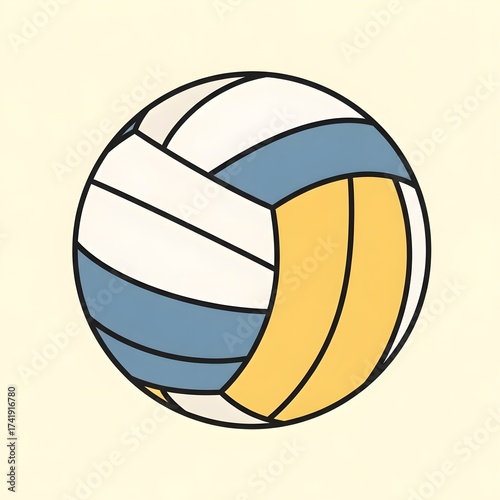 Stylized Volleyball Graphic with Blue, White, and Yellow Panels for Sports and Game Design Projects