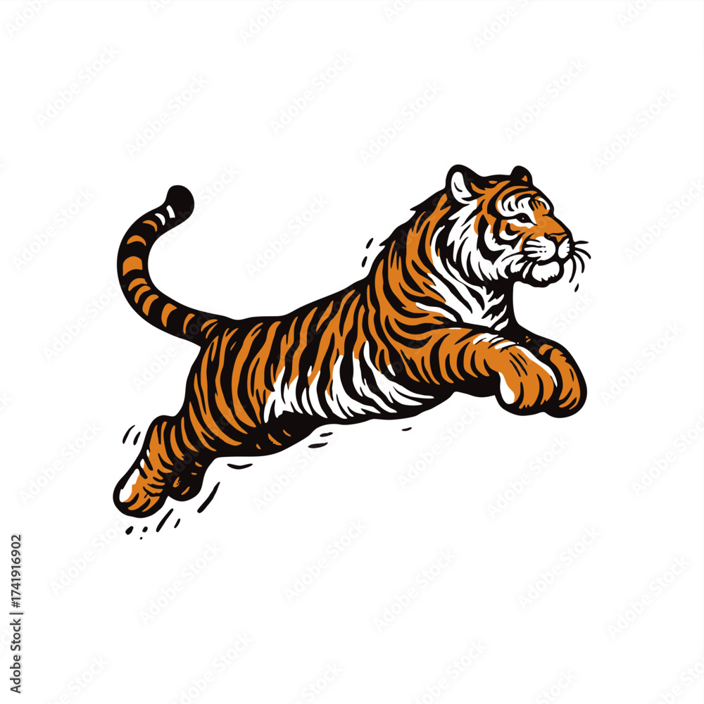 Obraz premium tiger jumping for hunting prey drawing vector 