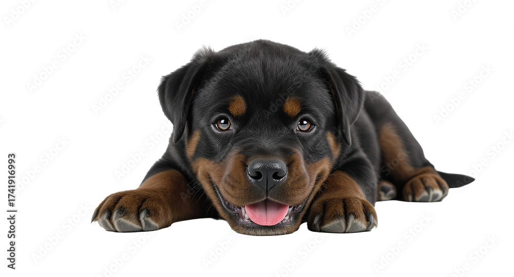 Fototapeta premium A cute puppy lying down and looking at the camera