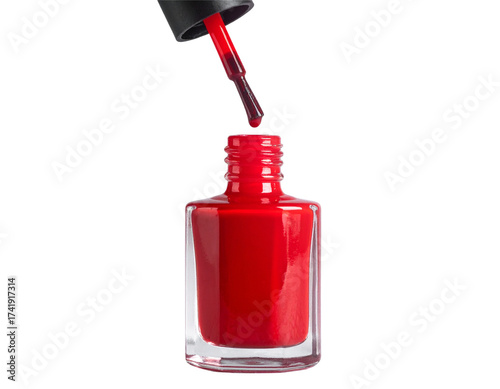  Red Nail Polish Bottle with Brush Wand Removed, Droplet Dripping, Transparent PNG