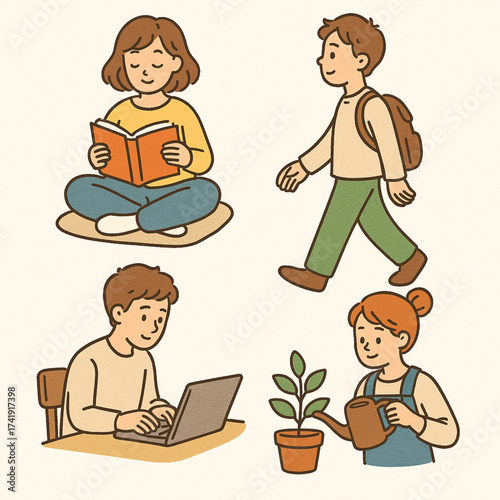 People doing daily activities, flat design.