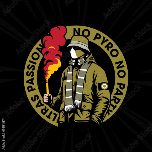 vector illustration of an ultras hooligan casual football passion logo sticker with abstract background design