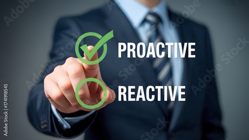 Businessperson choosing proactive strategy for success and growth in modern dynamic company culture