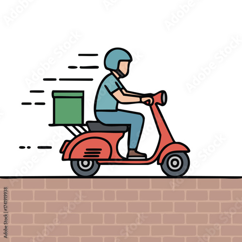 Delivery Driver on Scooter Illustration