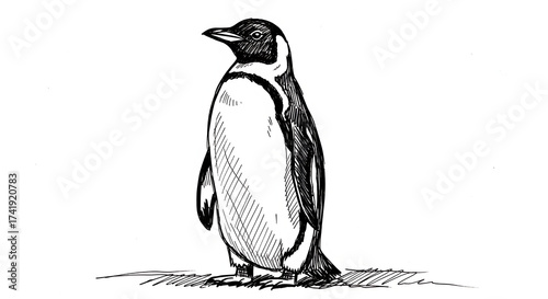 Black and White Penguin Illustration on Plain Background