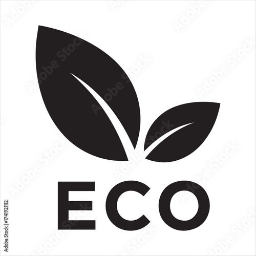 Minimalist eco logo with two stylized leaves isolated on white background