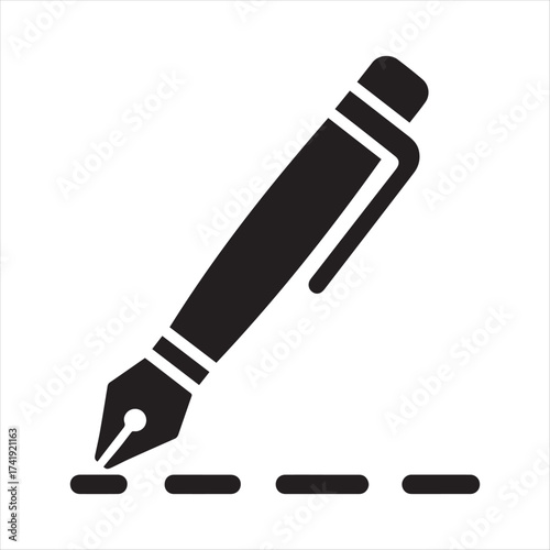 Minimalist pen writing a dashed line icon isolated on white background