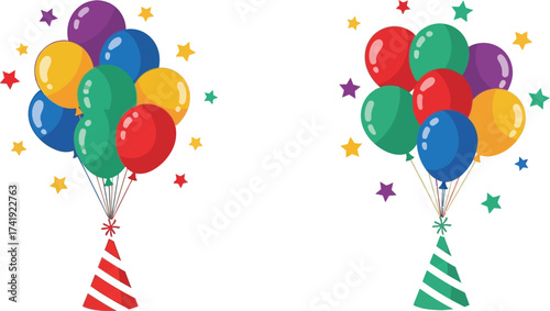 Colorful balloons and party hats for birthday celebration vector
