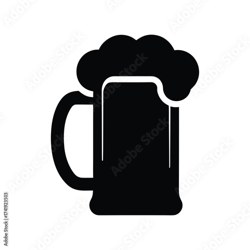 Beer Mug or Stein Icon with Foam in Black Silhouette.