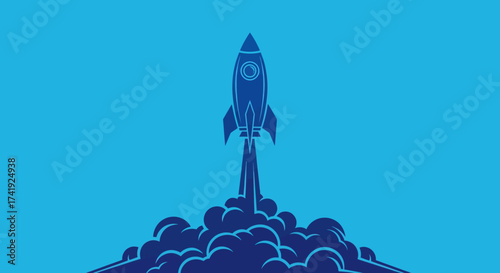 Rocket Launch Silhouette A Modern Vector Illustration on a Vibrant Blue Background for Innovation