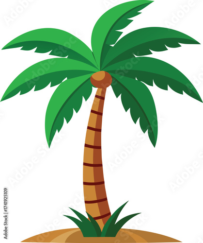 Vibrant cartoon palm tree symbolizing tropical paradise and summer vacation getaway