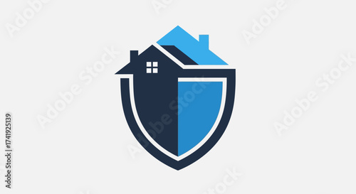 Home Security Icon Shield & House Design for Protection and Safety Concept