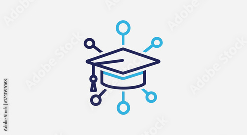 Connected Learning Graduation Cap Network Icon for Educational Technology and Online Courses