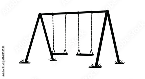 Classic park swing set with two seats outdoor playground equipment silhouette symbol for recreation and childhood fun isolated on white background