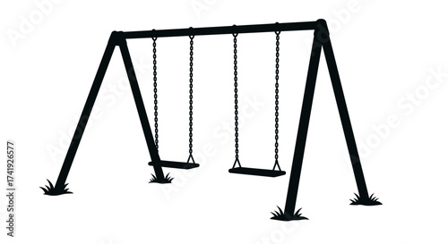 Classic metal a-frame playground swing set with two seats for outdoor recreational fun and childhood joyful activity isolated on white background