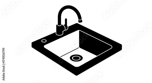 Modern kitchen sink with sleek faucet fixture isolated industrial design home fixture for plumbing appliance commercial bar or bathroom isolated on white background