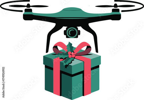 Christmas Drone Delivery Silhouette Vector 