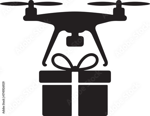 Christmas Drone Delivery Silhouette Vector 
