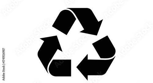 Iconic black recycling symbol with three arrows rotating in a circular motion represents sustainability and environmental conservation isolated on white background