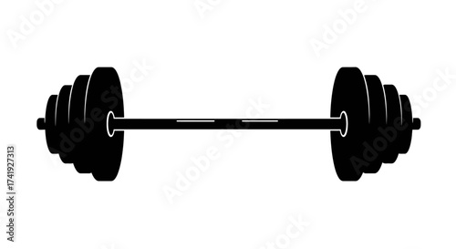 Heavy black barbell with weight plates for intense strength training and weightlifting workouts symbolizing fitness and power isolated on white background