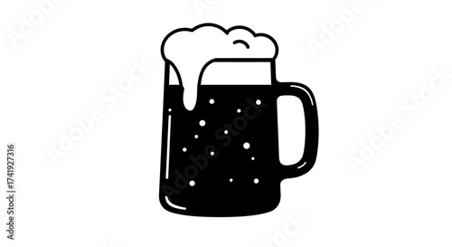 Dark beer mug with frothy head a classic beverage refreshment icon representing alcohol celebration and social gathering enjoyment isolated on white background