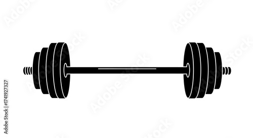Heavy barbell with multiple weight plates for intense strength training and weightlifting exercises gym equipment icon isolated on white background