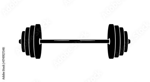 Iconic barbell silhouette fitness equipment symbol for gyms sports and workout motivation graphic design asset isolated on white background