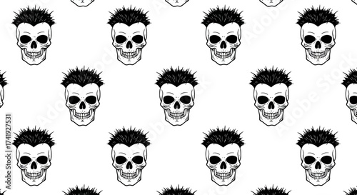 Creepy skull pattern seamless repetition hand drawn scary halloween style art graphic design elements isolated on white background