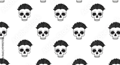 Spooky skull pattern hand drawn style halloween day celebration motif decorative texture repeating design for festive apparel and decor isolated on white background