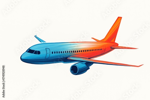 Abstract illustration of a passenger airplane in blue and orange gradient tones