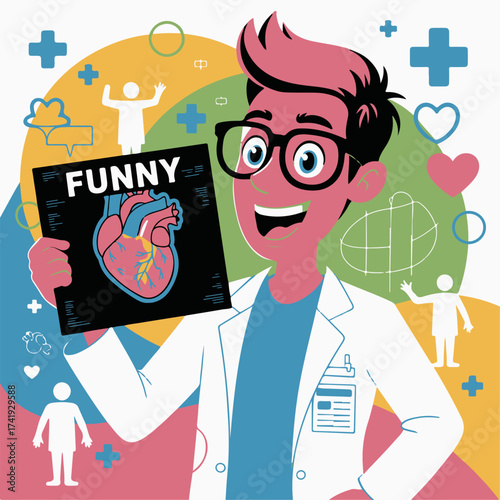 Humorous Medical Cartoon A Doctor's Funny Heart X-Ray Illustration for Health Awareness and Playful Learning