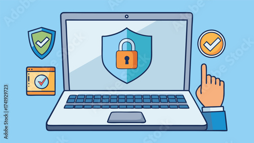 Cyber security laptop protection online safety secure data internet security digital protection system shield