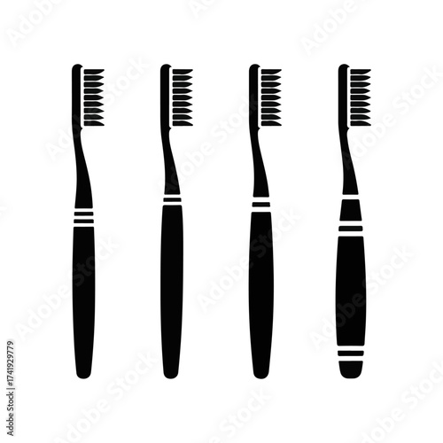 Clean graphic display of modern toothbrushes as sleek black silhouettes, emphasizing daily oral hygiene for excellent dental health and personal wellness