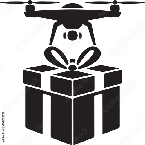 Christmas Gift Drone Silhouette Vector
