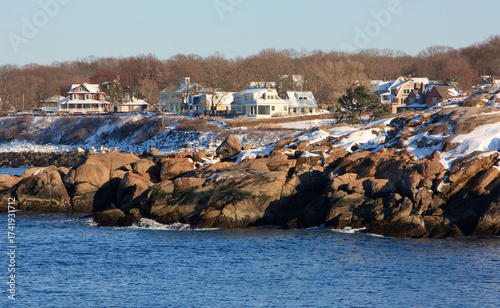 Winter coastal landscape in Rockport, Massachusetts